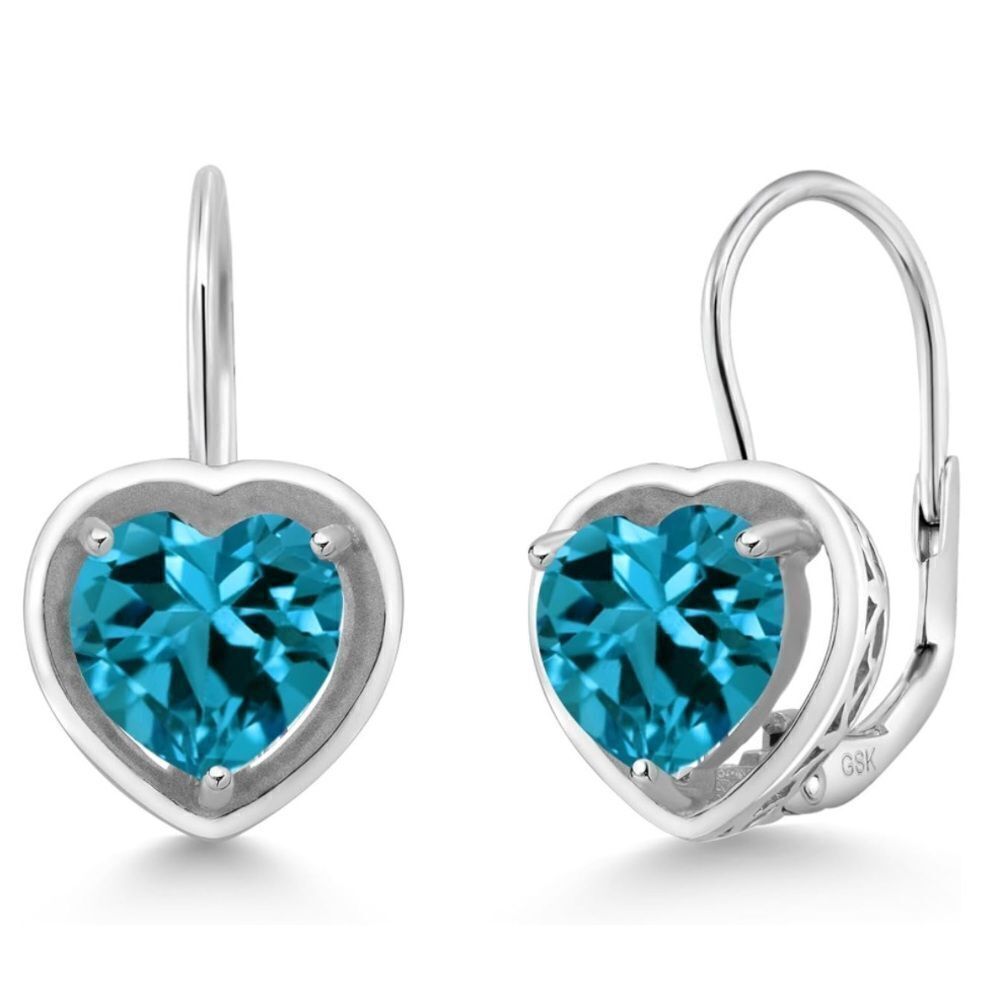 925 Sterling Silver and 3.20 Cttw 7MM London Blue Topaz Heart Leverback Earrings